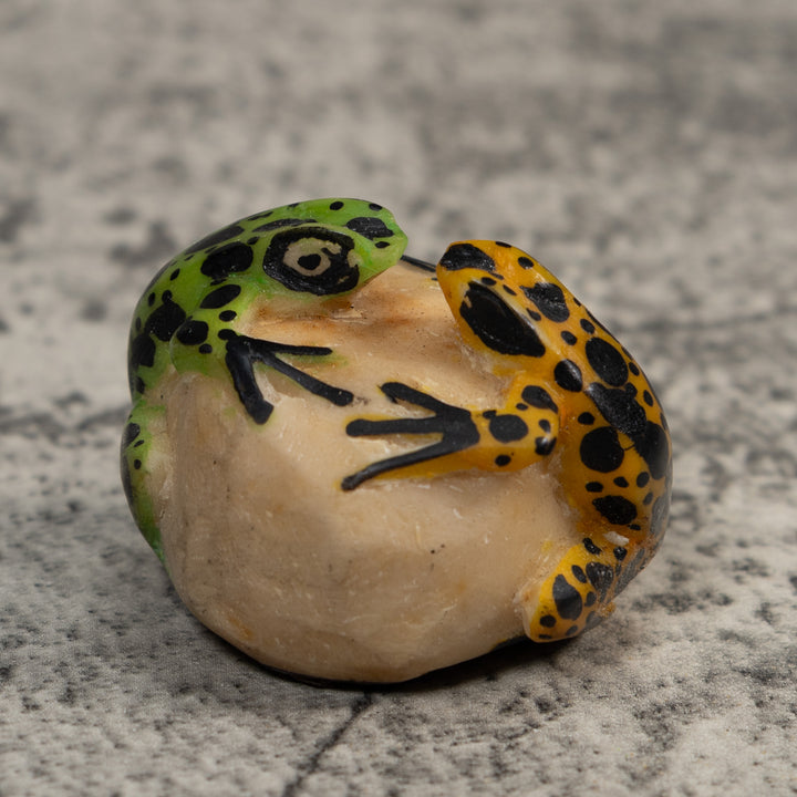 Double Vintage Black Gold And Green Frog Tagua Carving