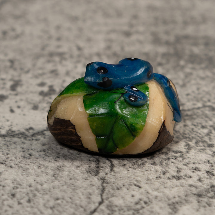 Black Blue And White Poison Dart Frog Tagua Carving