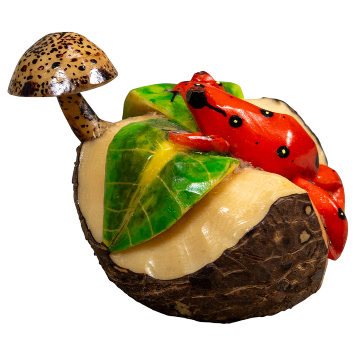 Poison Dart Frog With Mushroom Tagua Carving
