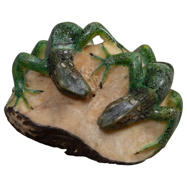 Double Green Iguana Lizard Tagua Carving