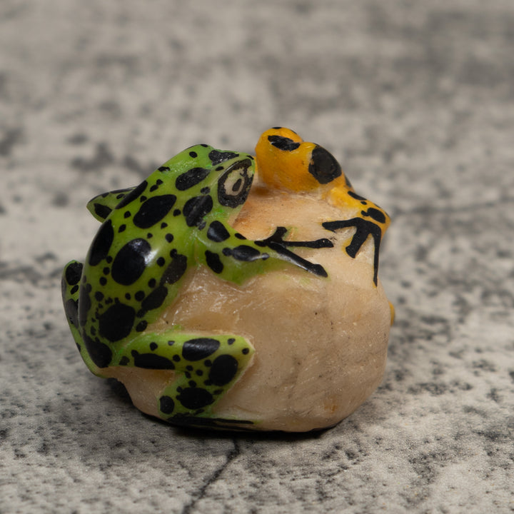 Double Vintage Black Gold And Green Frog Tagua Carving