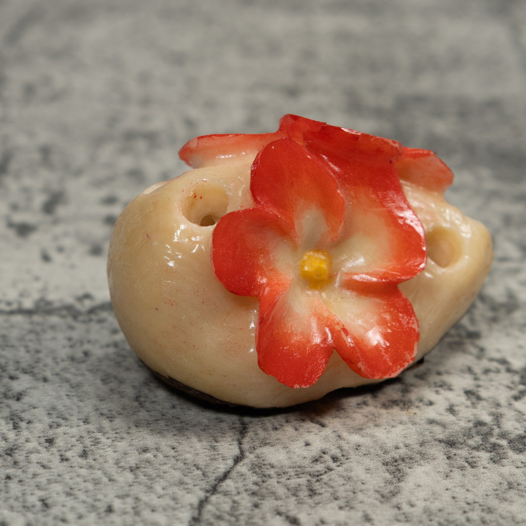 Double Red Flower Petals Tagua Carving