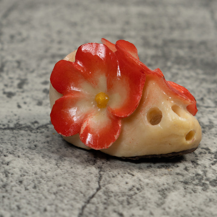Double Red Flower Petals Tagua Carving