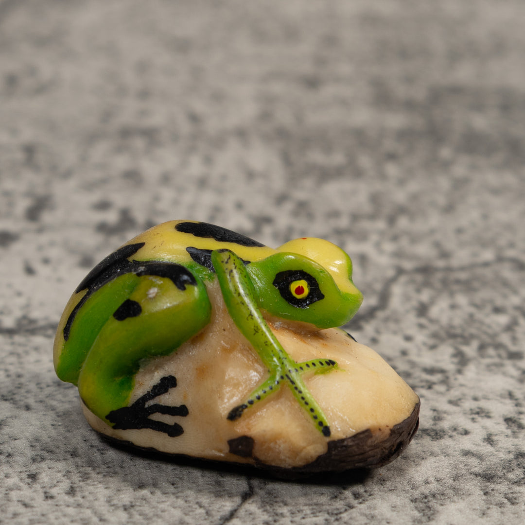 Black Green And Yellow Poison Dart Frog Tagua Carving