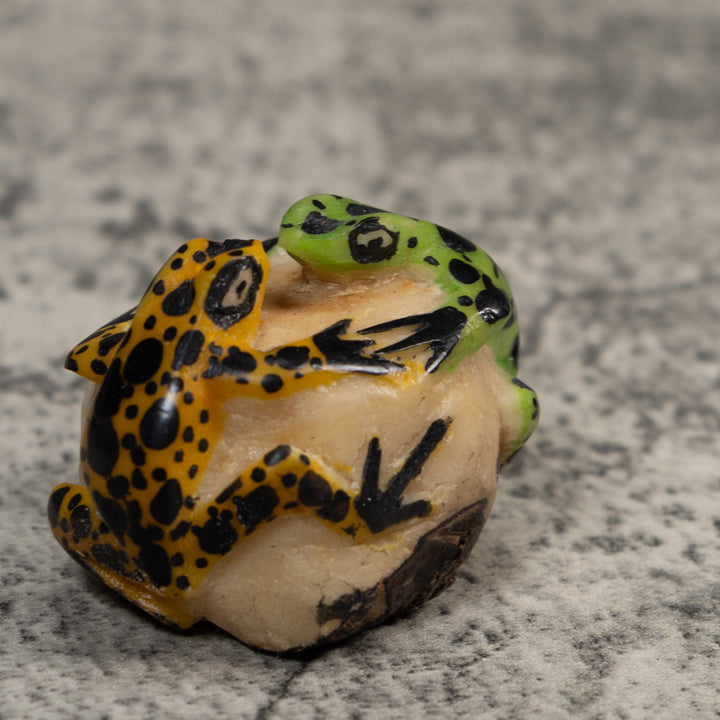 Double Vintage Black Gold And Green Frog Tagua Carving