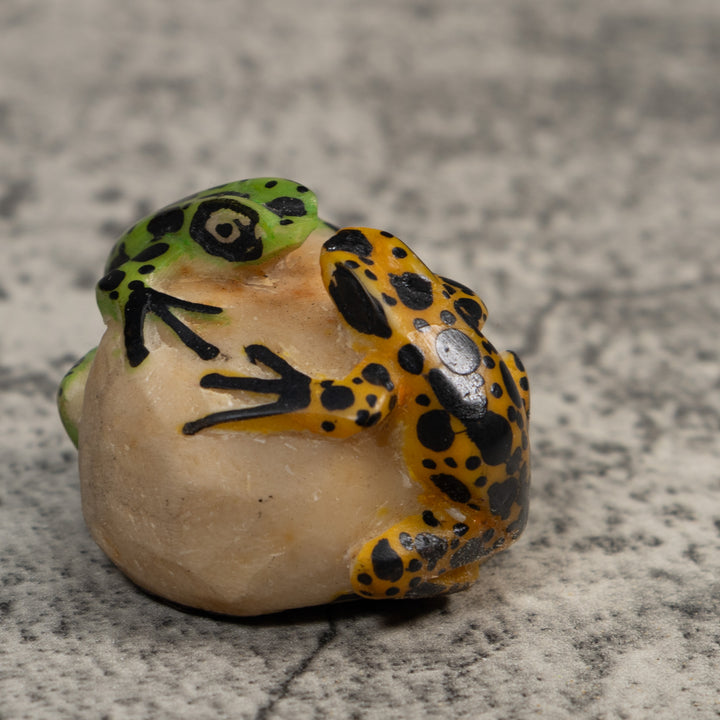 Double Vintage Black Gold And Green Frog Tagua Carving
