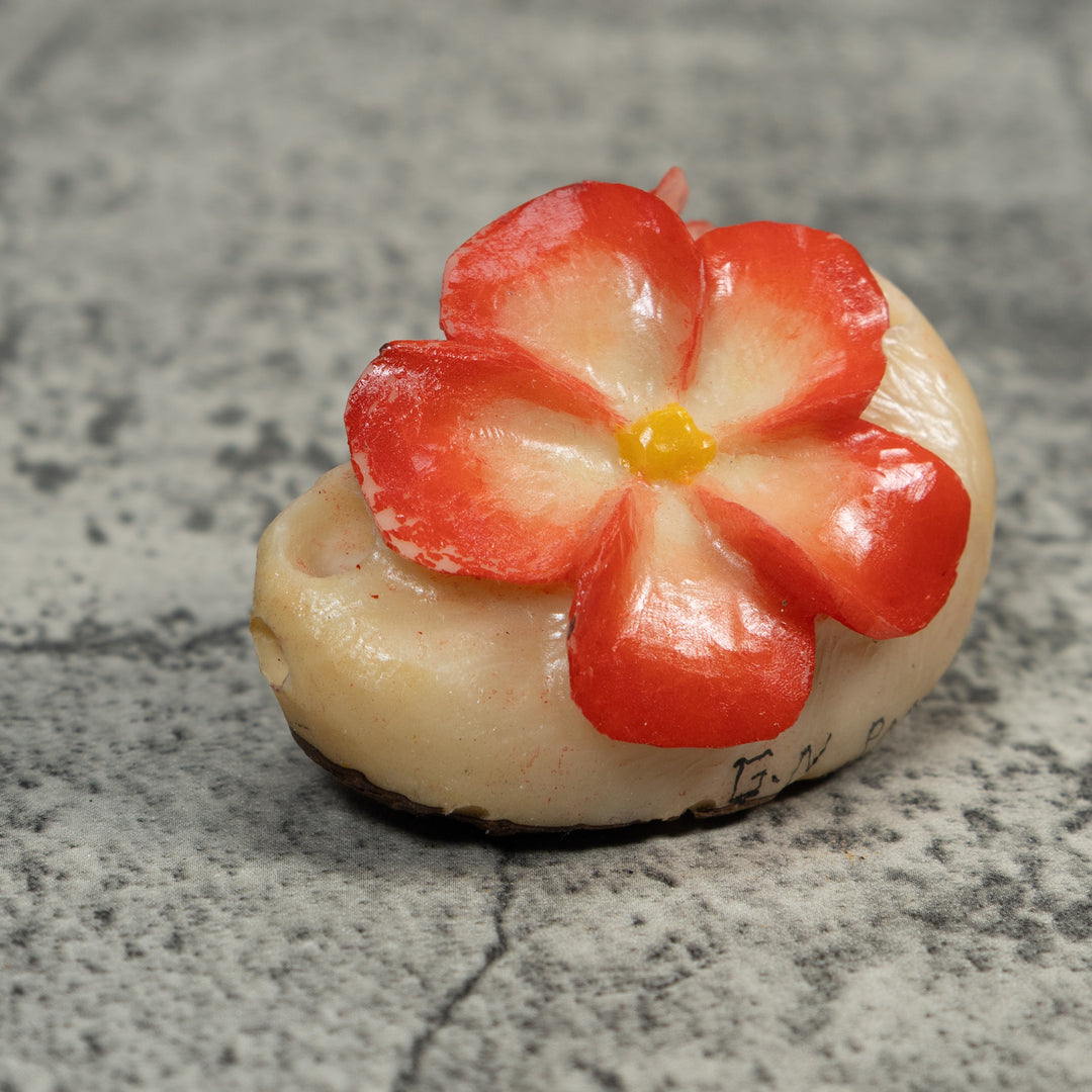 Double Red Flower Petals Tagua Carving