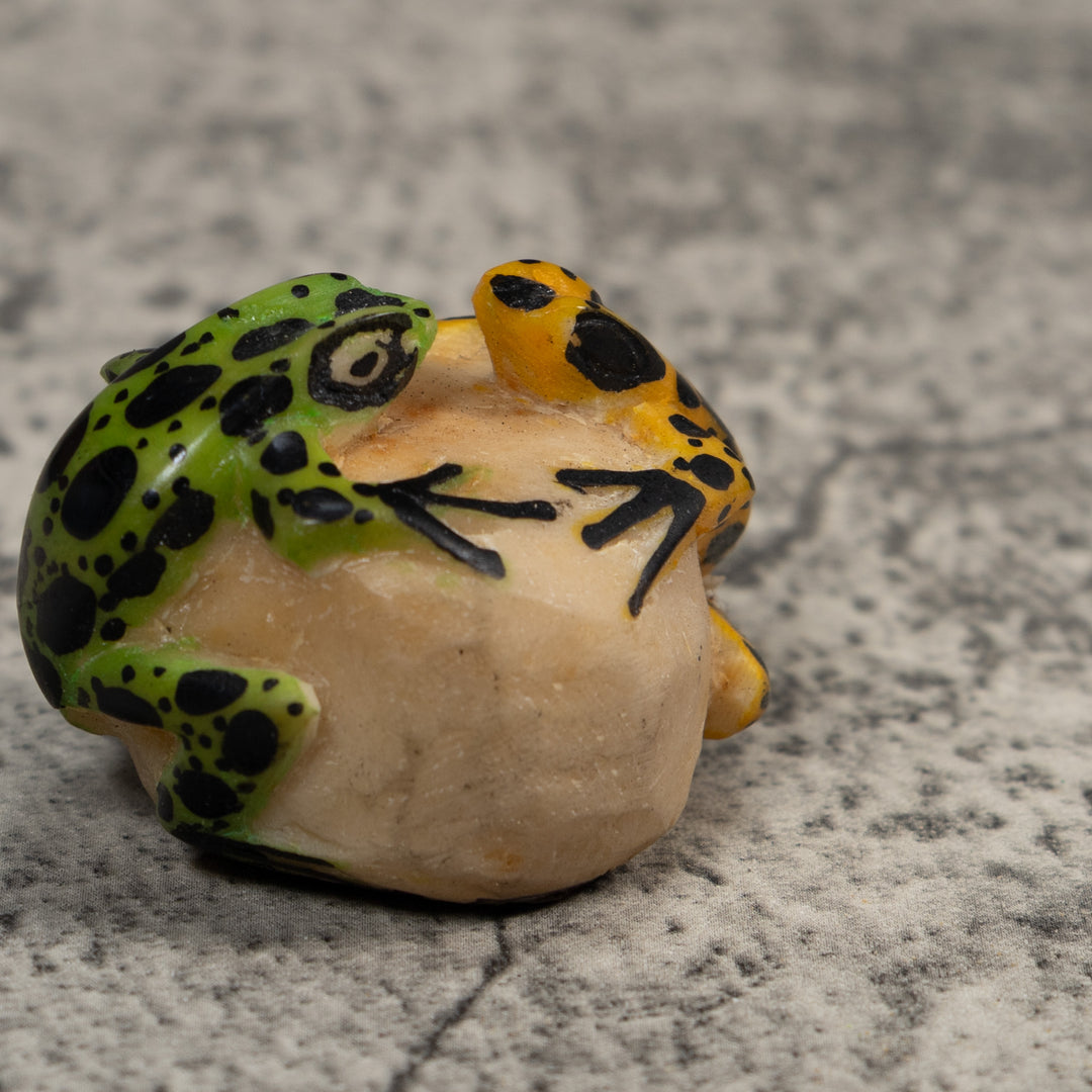 Double Vintage Black Gold And Green Frog Tagua Carving