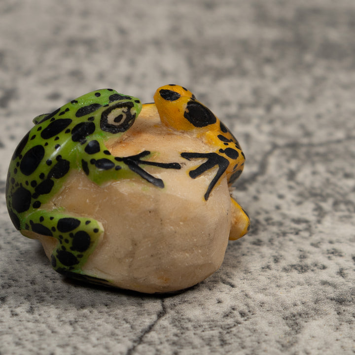 Double Vintage Black Gold And Green Frog Tagua Carving