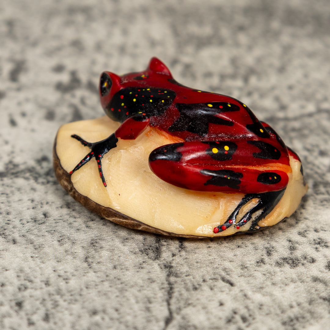 Vintage Black Red Poison Dart Frog Tagua Carving