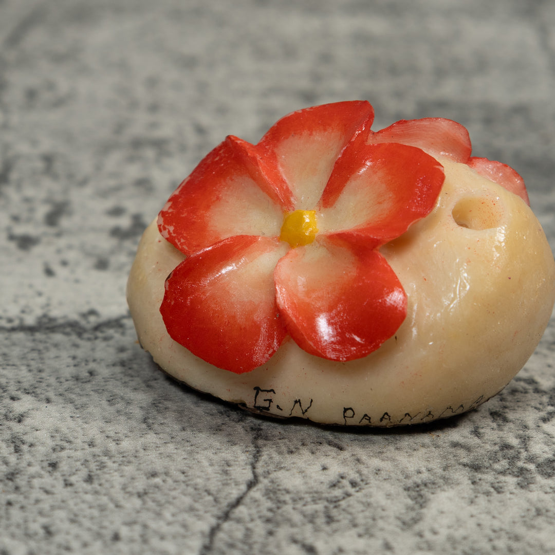 Double Red Flower Petals Tagua Carving