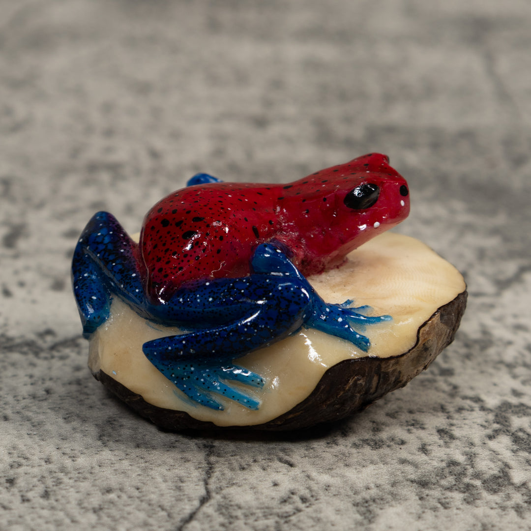Red And Blue Poison Dart Frog Tagua Carving