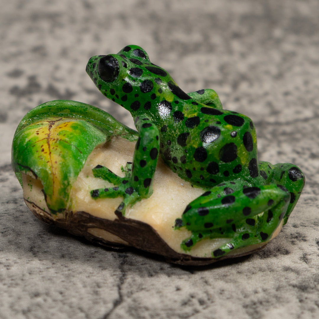 Green And Black Poison Dart Frog Tagua Carving