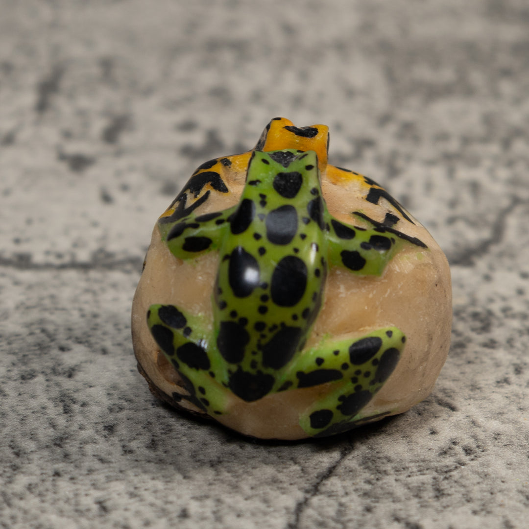 Double Vintage Black Gold And Green Frog Tagua Carving