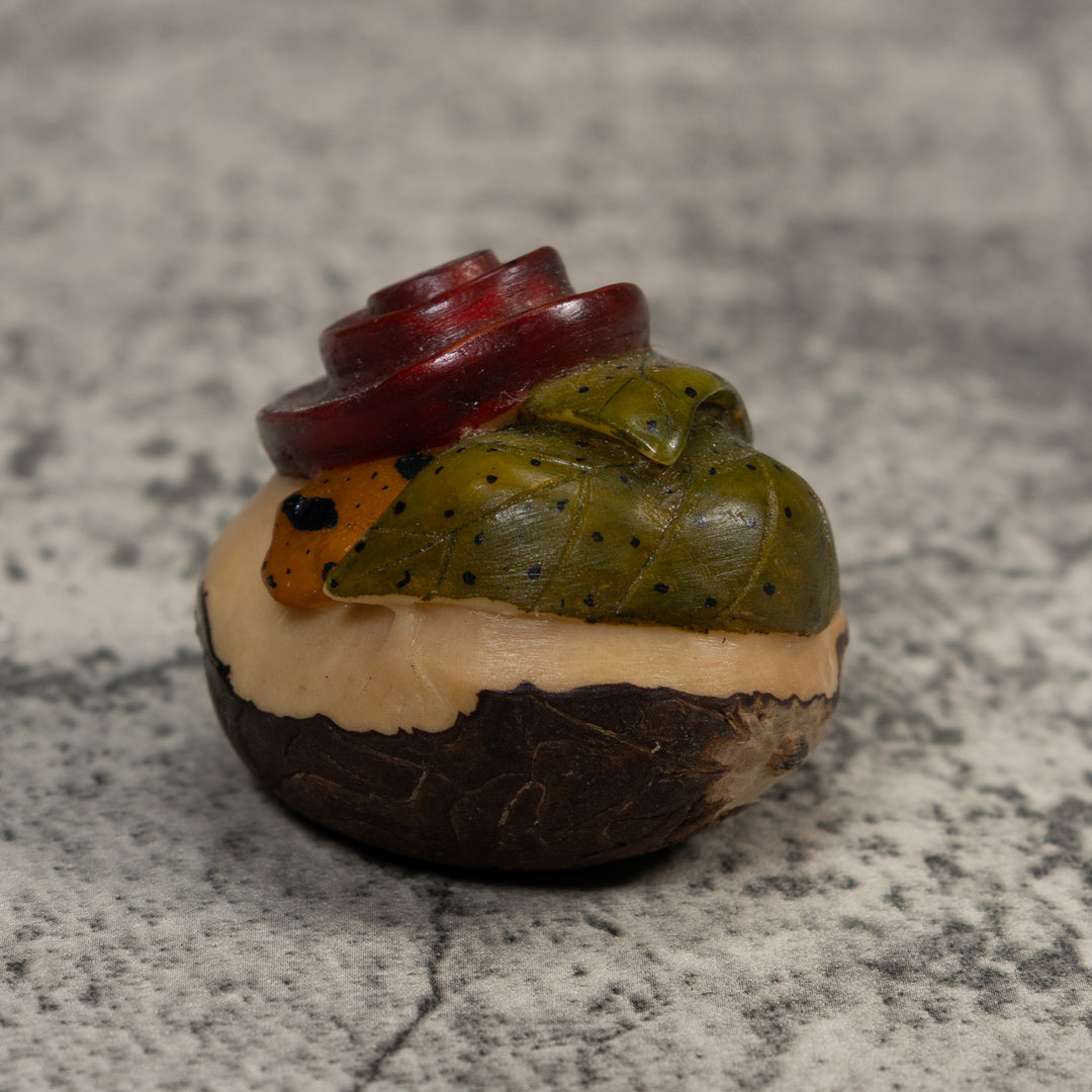 Gold  Double Poison Dart Frog Under Flower Tagua Carving