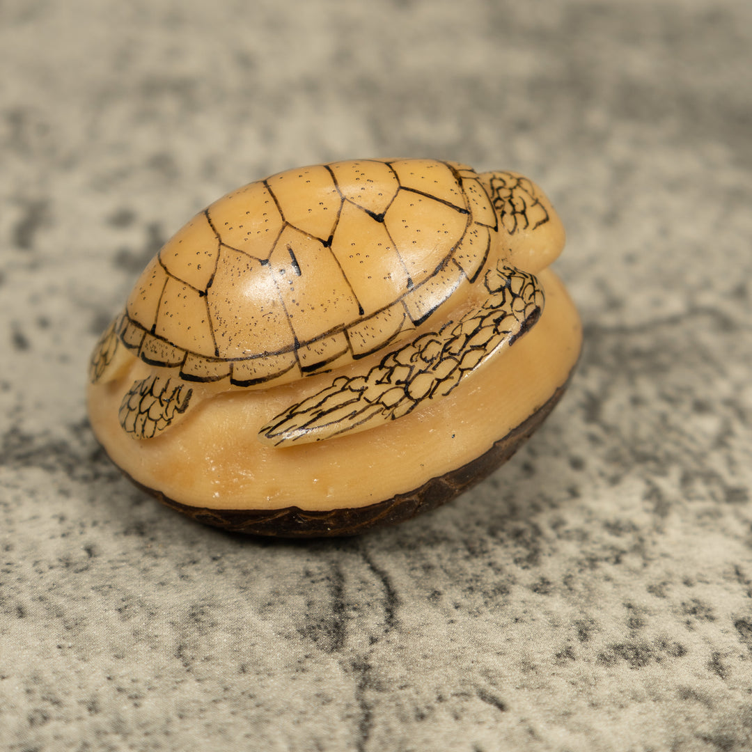 Vintage Black And White Sea Turtle Tagua Carving