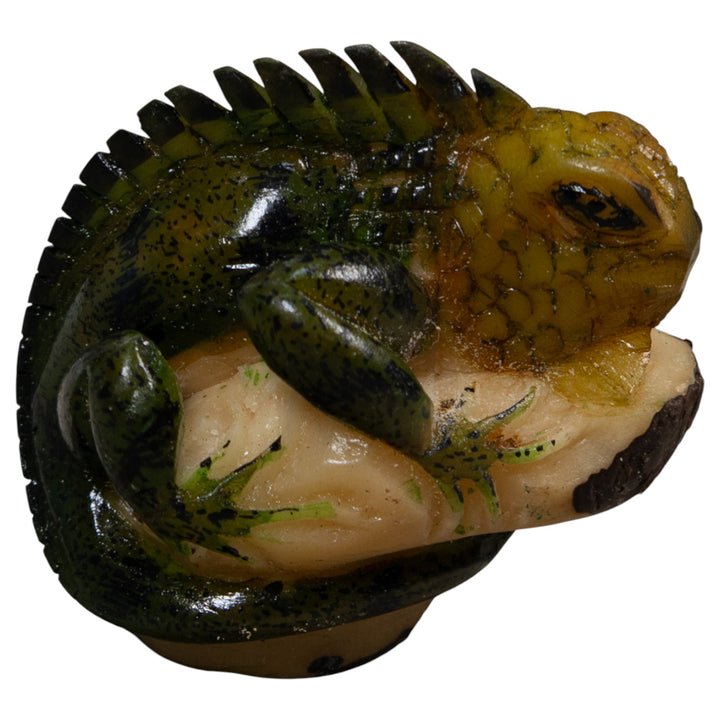 Vintage Black And Green Iguana Lizard Tagua Carving