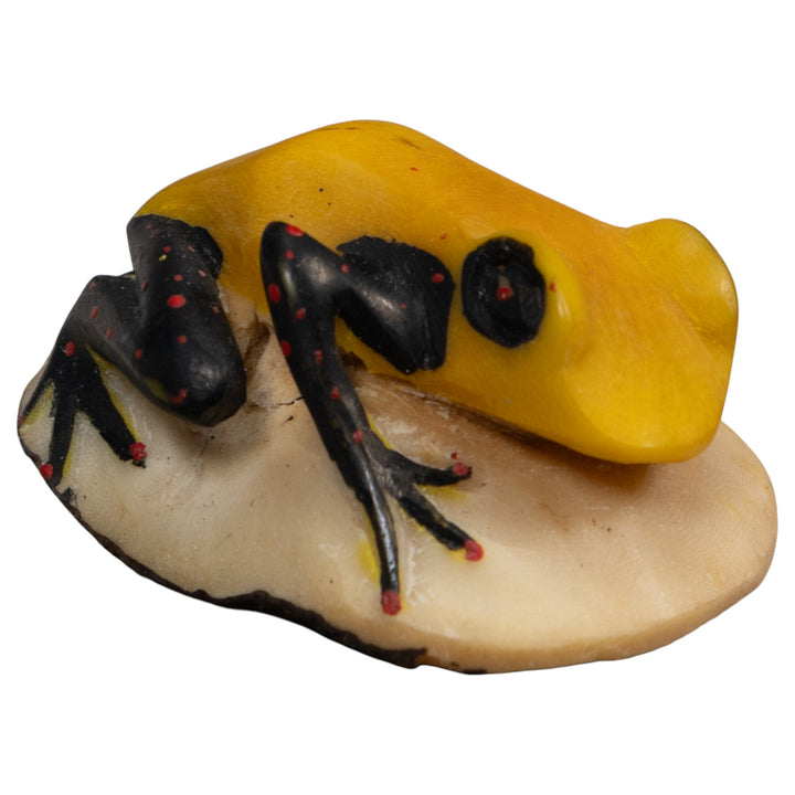 Vintage Black Red And Yellow Frog Tagua Carving