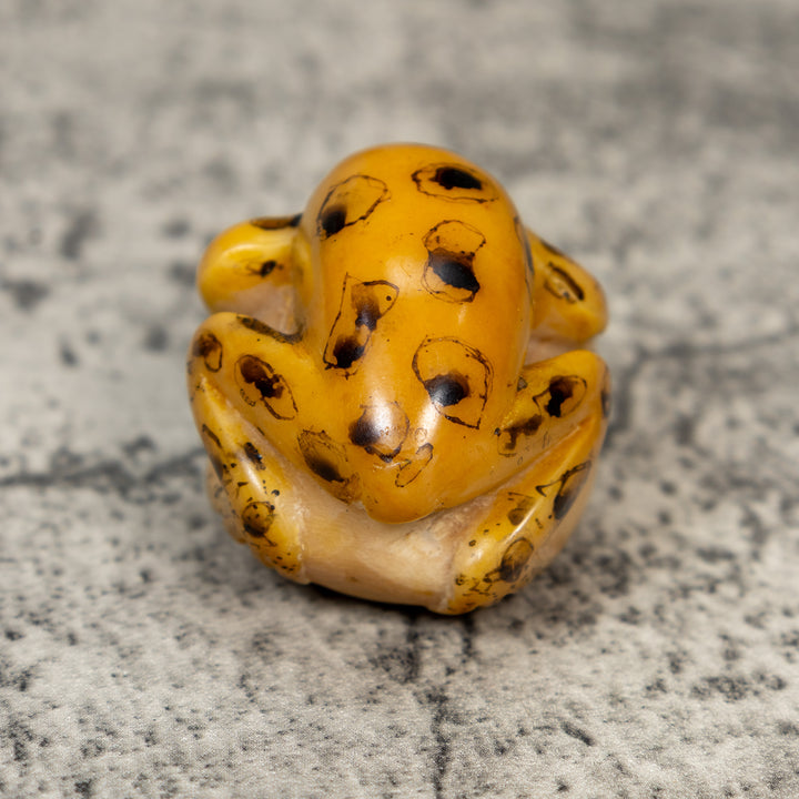Vintage Black And Gold Frog Tagua Carving