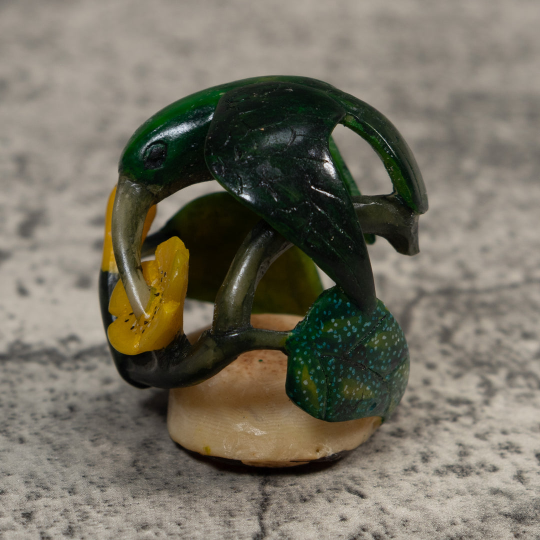 Vintage Green And Yellow Undercut Bird Tagua Carving