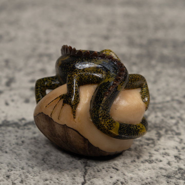 Black And Green Iguana Lizard Tagua Carving