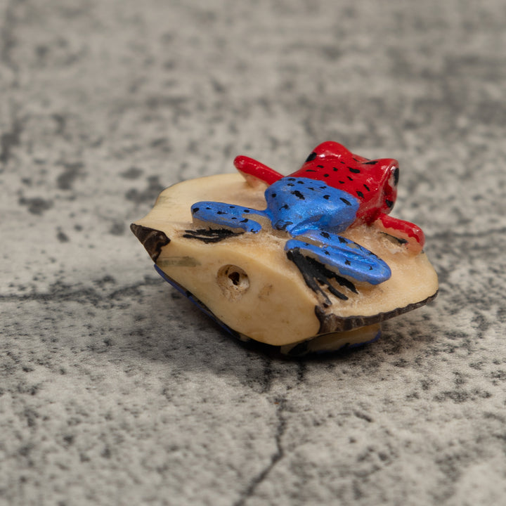 Double Red Blue And Black Poison Dart Frog Tagua Carving