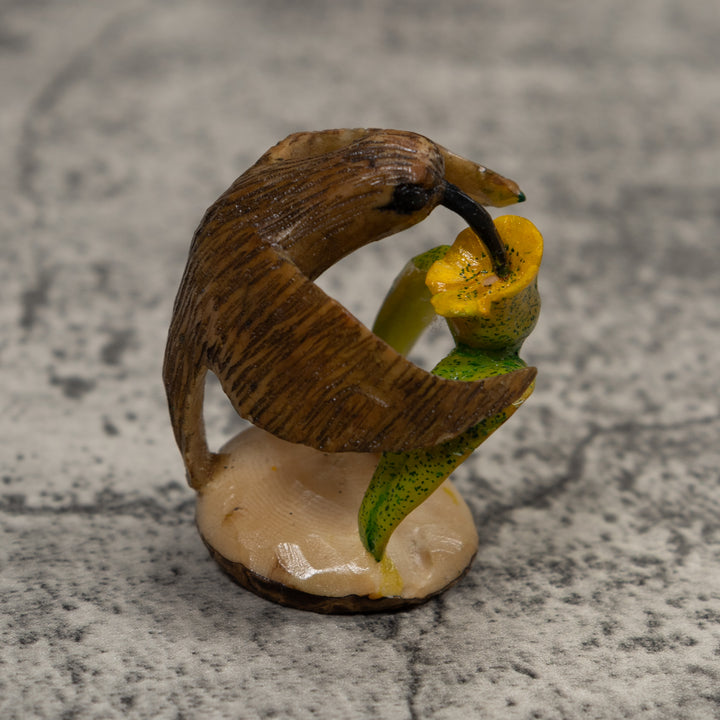 Vintage Brown Yellow And Green Hummingbird Tagua Carving