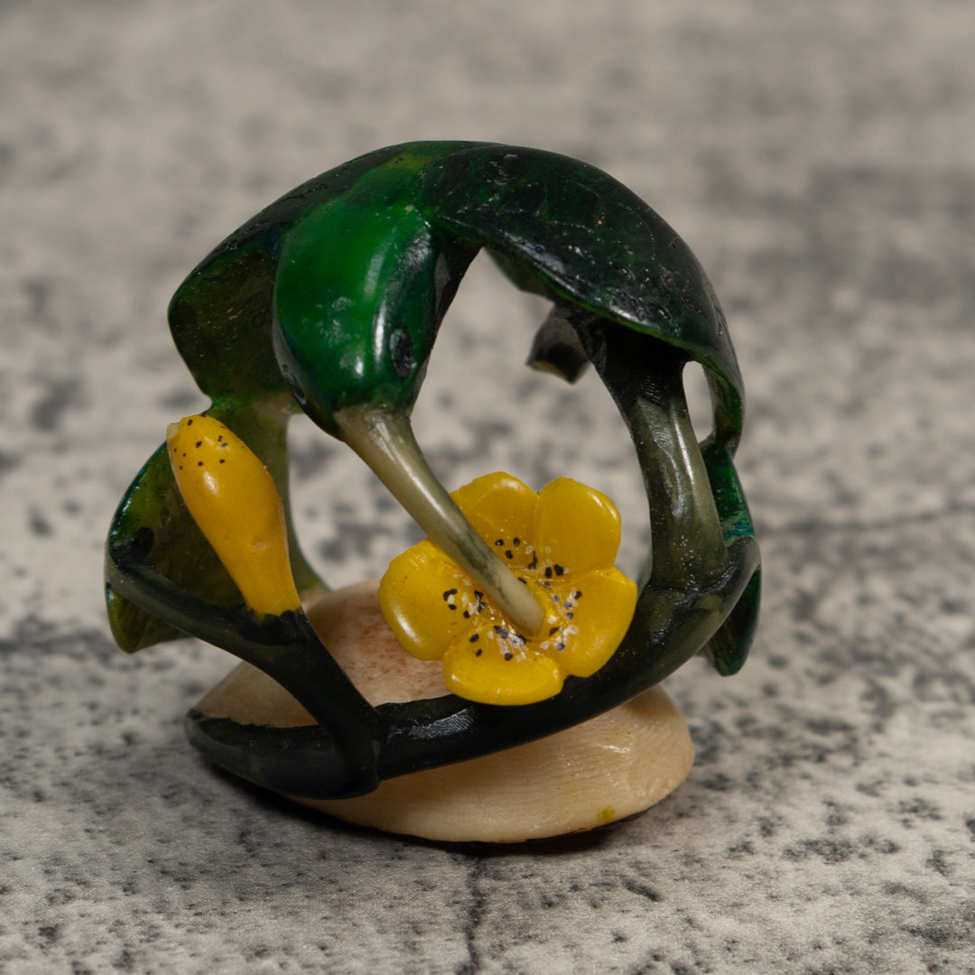 Vintage Green And Yellow Undercut Bird Tagua Carving