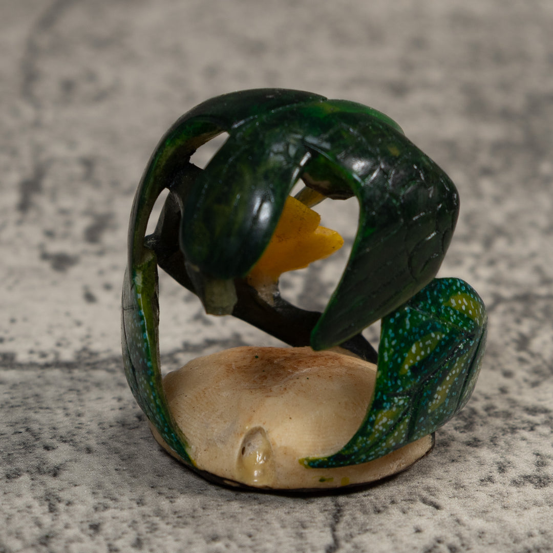 Vintage Green And Yellow Undercut Bird Tagua Carving