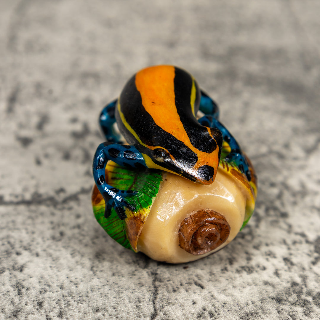 Black Orange Yellow And Blue Poison Dart Frog Tagua Carving