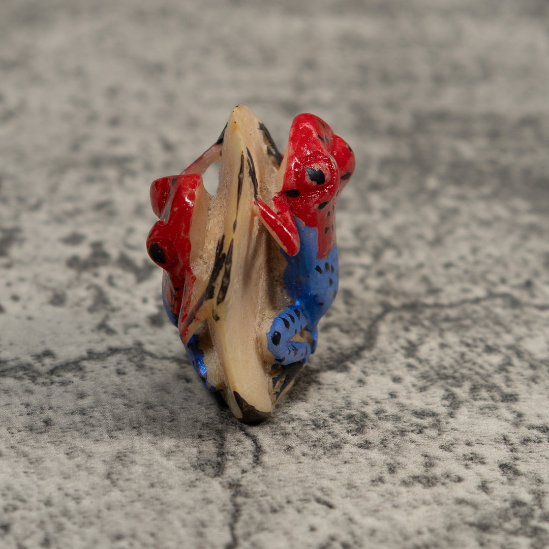 Double Red Blue And Black Poison Dart Frog Tagua Carving