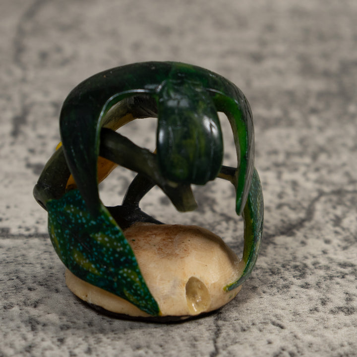 Vintage Green And Yellow Undercut Bird Tagua Carving