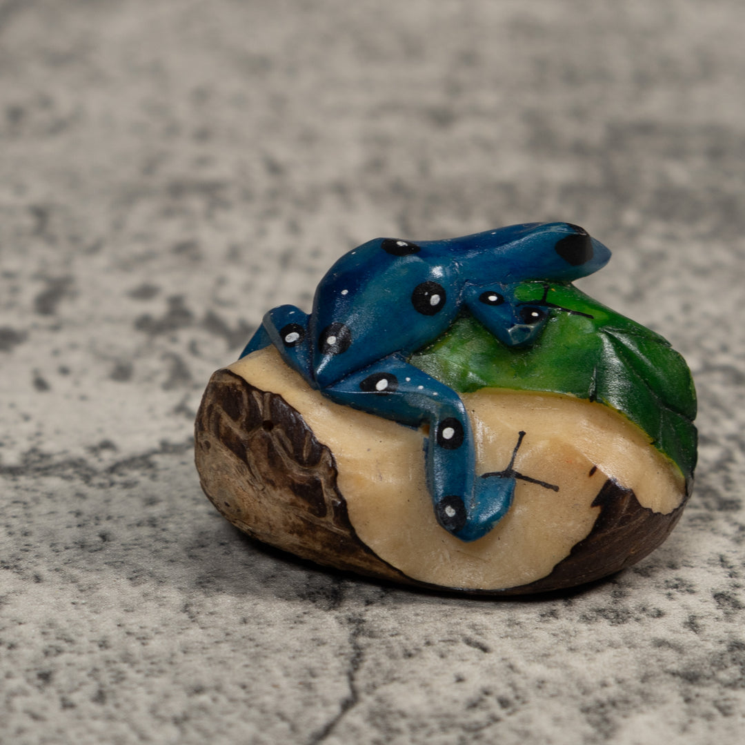Black Blue And White Poison Dart Frog Tagua Carving