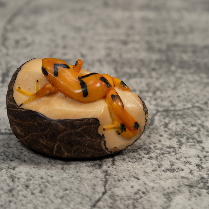 Vintage Black And Golden Frog Tagua Carving
