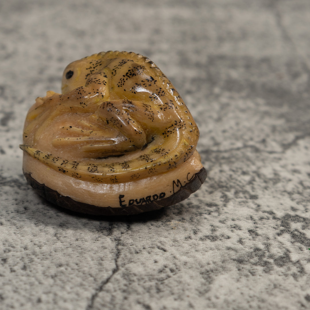 Vintage Brown And Tan Gecko Lizard Tagua Carving