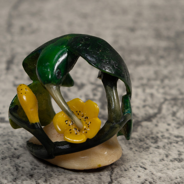 Vintage Green And Yellow Undercut Bird Tagua Carving