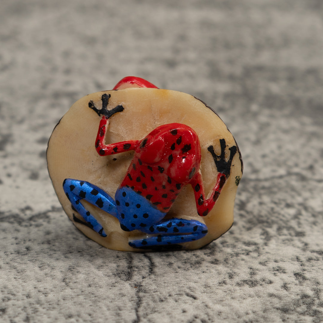 Double Red Blue And Black Poison Dart Frog Tagua Carving