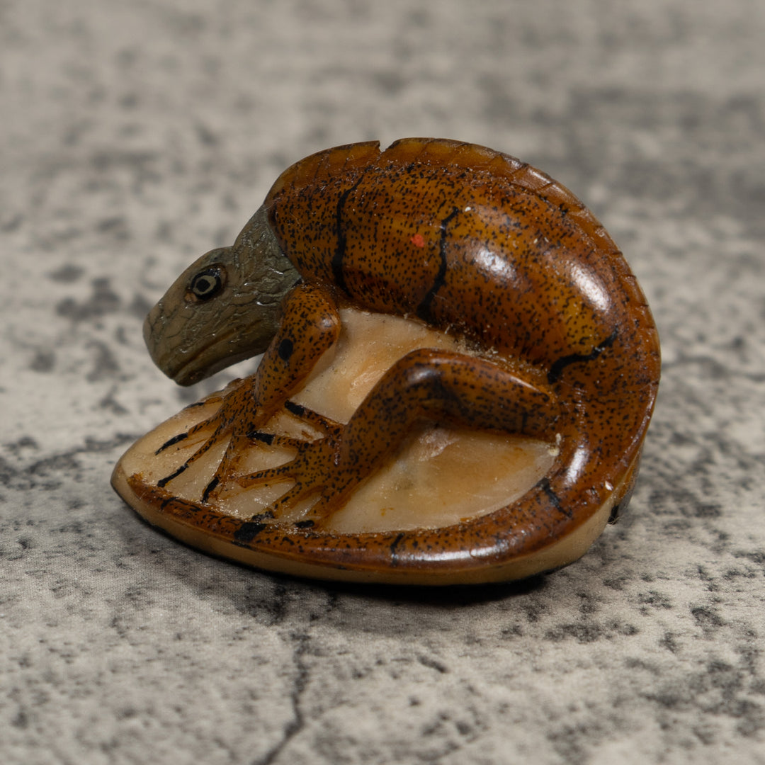 Vintage Brown Iguana Lizard Tagua Carving