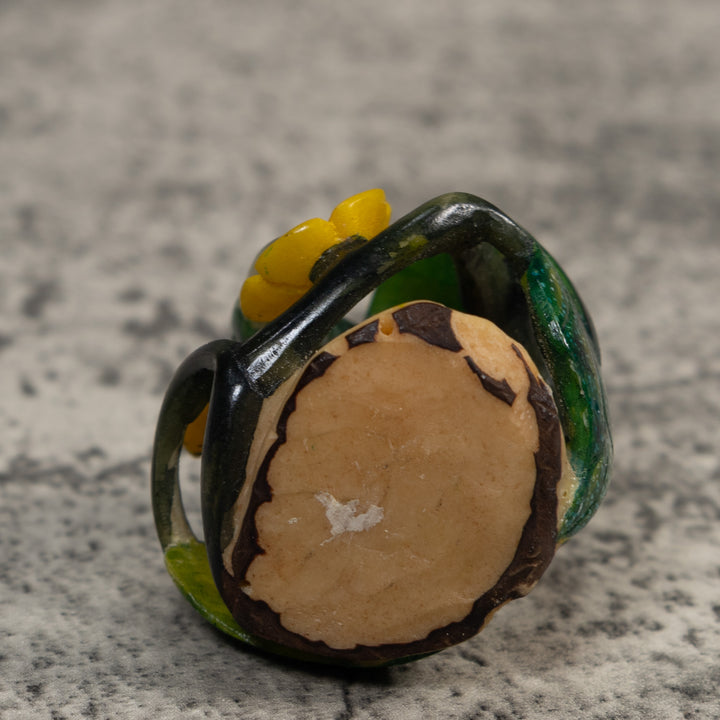 Vintage Green And Yellow Undercut Bird Tagua Carving