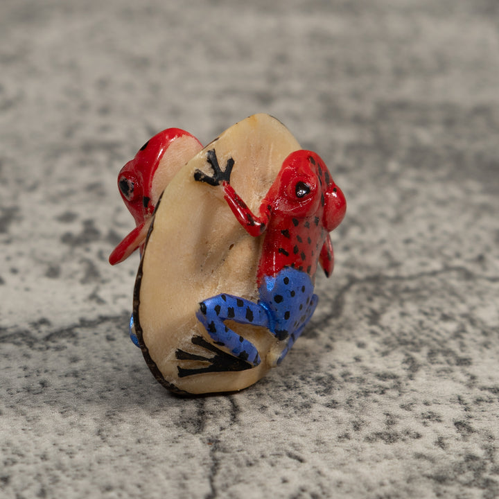 Double Red Blue And Black Poison Dart Frog Tagua Carving