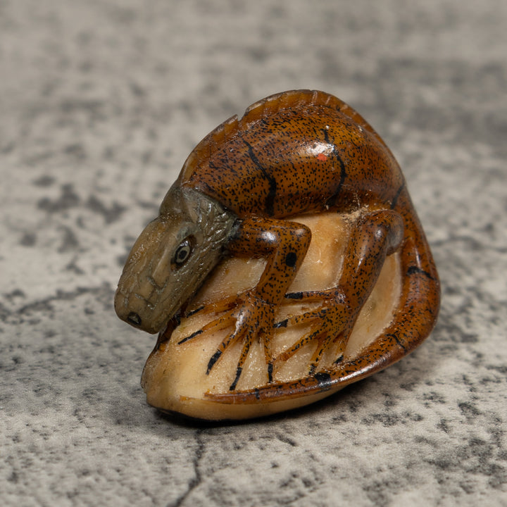 Vintage Brown Iguana Lizard Tagua Carving