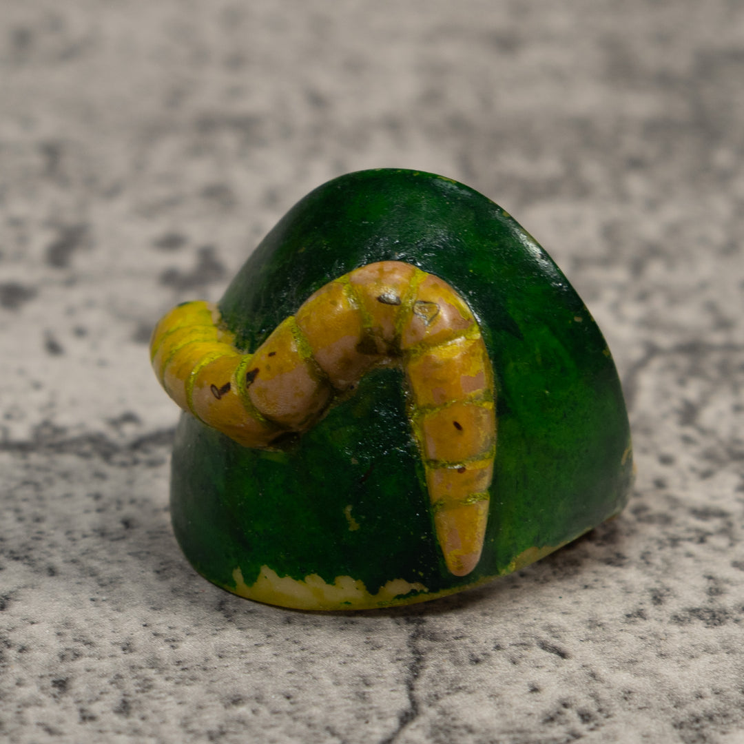 Vintage Green And Yellow Caterpillar Tagua Carving
