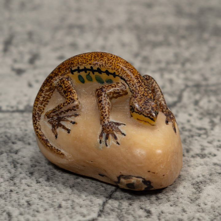 Vintage Brown And Black Gecko Lizard Tagua Carving