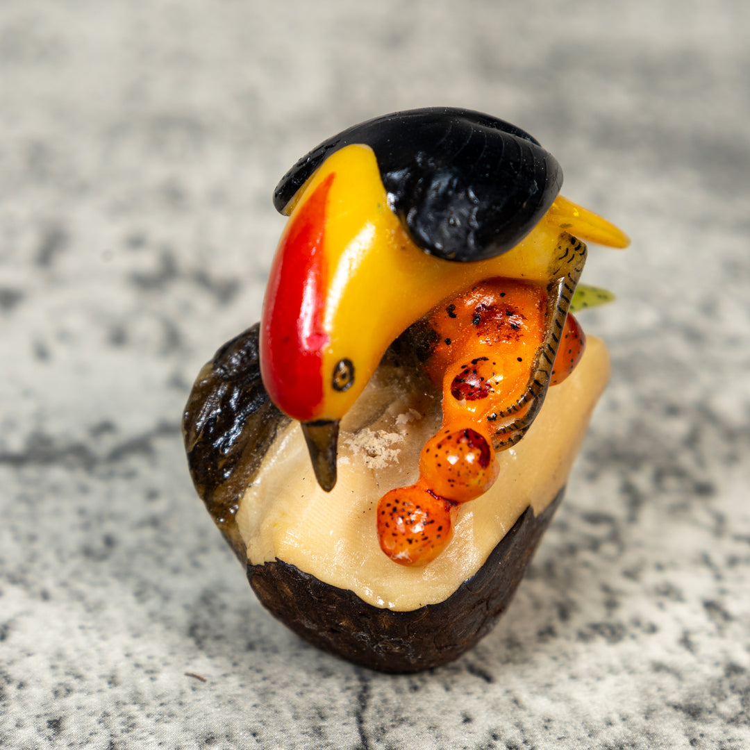 Red Yellow And Black Oriole Bird Tagua Carving