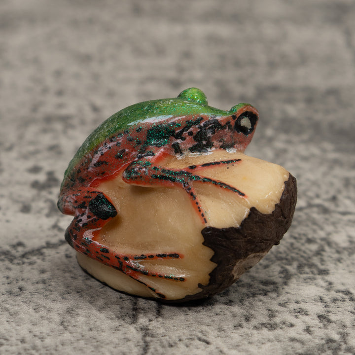 Green Orange And Black Frog Tagua Carving
