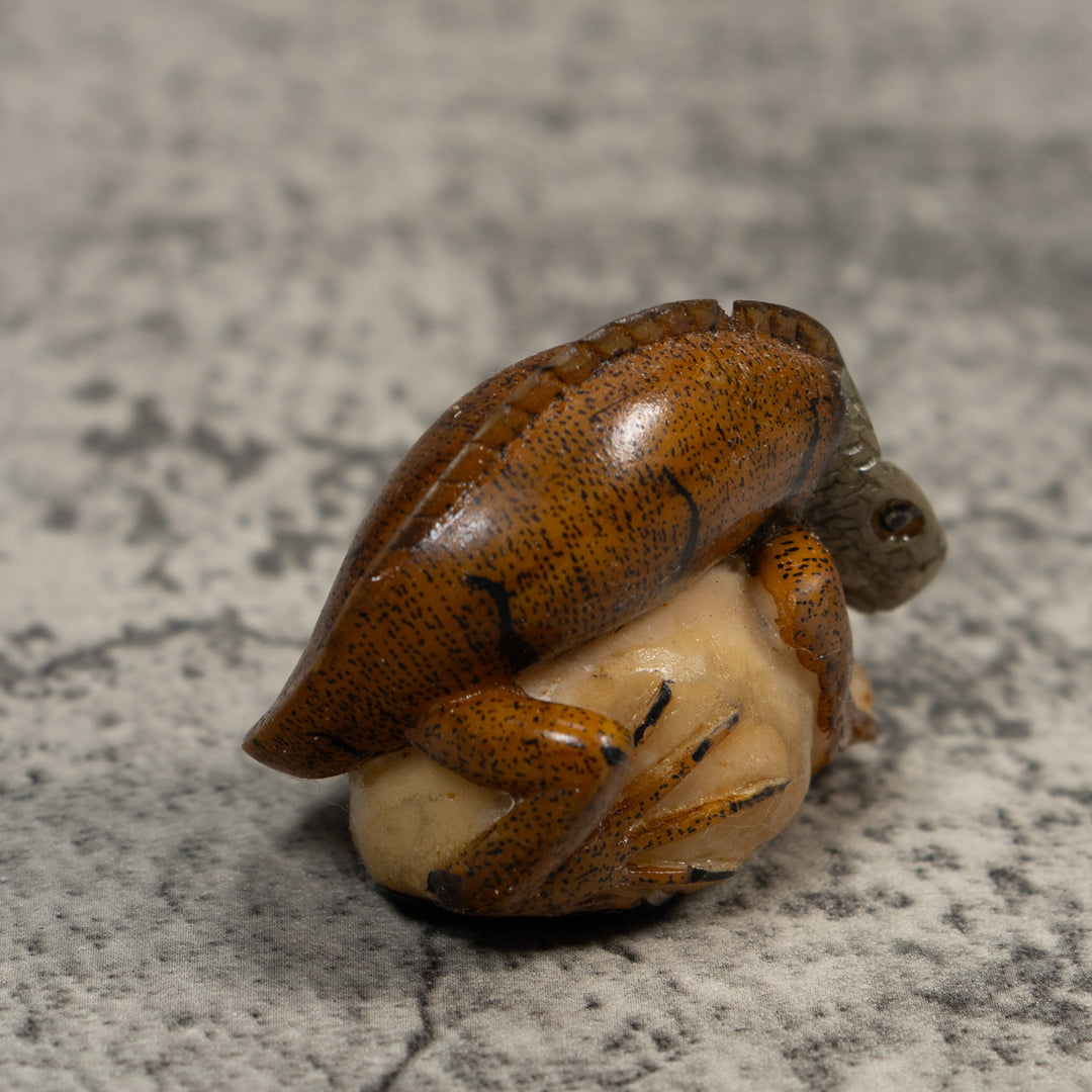 Vintage Brown Iguana Lizard Tagua Carving