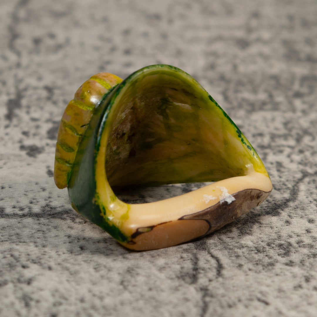 Vintage Green And Yellow Caterpillar Tagua Carving
