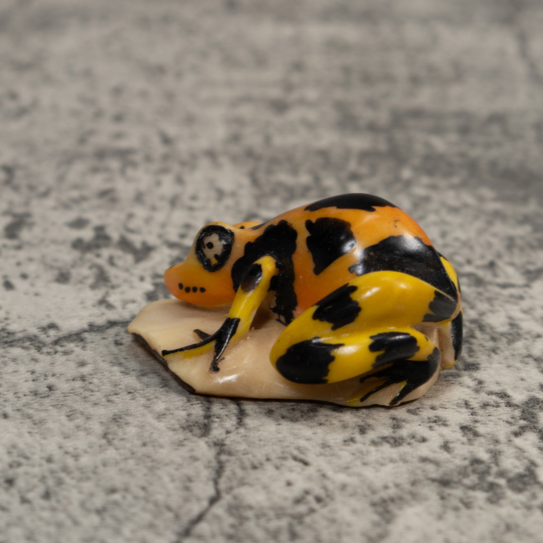 Black Gold And Yellow Poison Dart Frog Tagua Carving