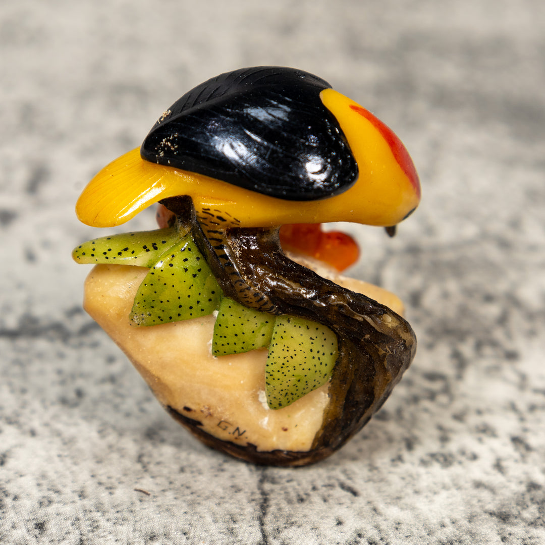 Red Yellow And Black Oriole Bird Tagua Carving