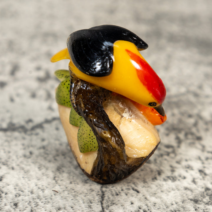 Red Yellow And Black Oriole Bird Tagua Carving